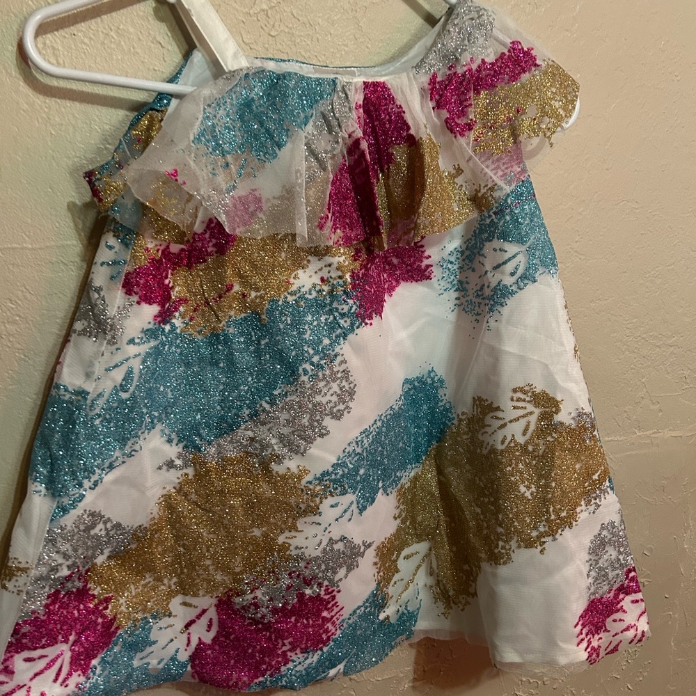 Disney White Tank Top with Blue, Gold, Fuchsia & Silver Glitter Brushstrokes